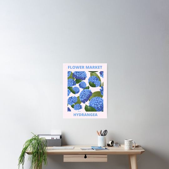 Vintage Blue Hydrangea Flower Market Poster