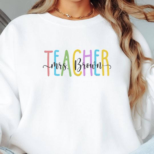Personalized Teacher Crewneck Sweatshirt, Custom Name & Grade Embroidery, Back to School Gift, Unisex Gildan 18000, Educator Appreciation