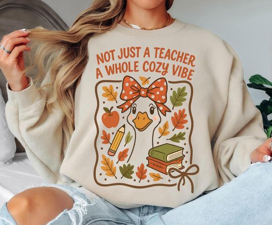 Fall Goose Teacher Coquette Teacher Sweatshirt Cozy Season Sweatshirt Cute Preppy Teacher Sweatshirt Teacher Appreciation Gift for Teacher