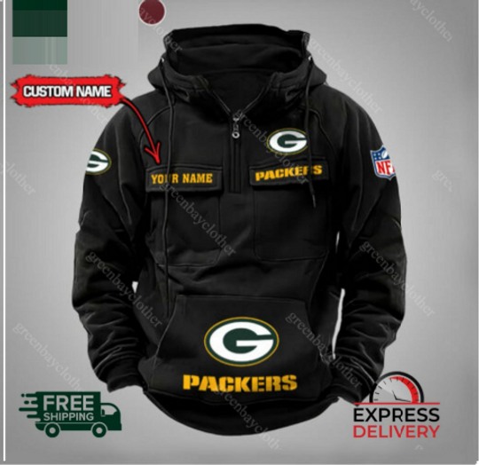 Custom Name Green Bay Packers Cargo Hoodie, Men Vintage Hoodie