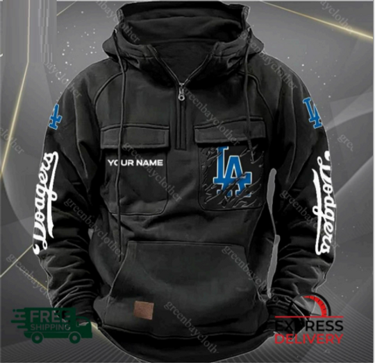 Custom Name Los Angeles Dodgers Cargo Hoodie, Men Vintage Hoodie