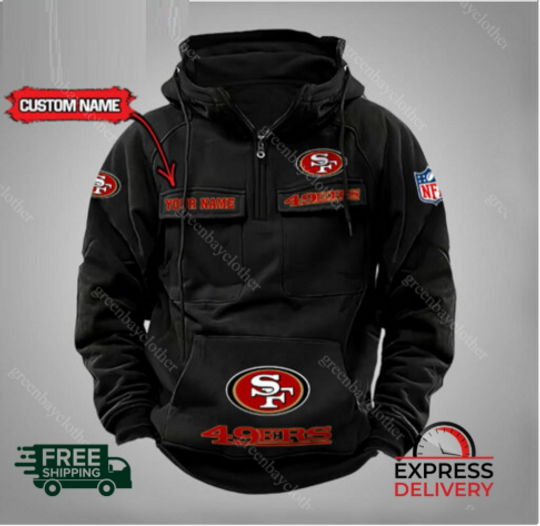 Custom Name San Francisco 49ers Cargo Hoodie, Men Vintage Hoodie