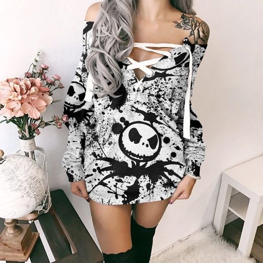 Jack Skellington  Limited Lace-Up Sweatshirt, Halloween Women Dress
