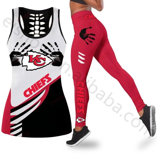 Kansas City Chiefs Hollow Tank Top Legging Sets, Football Team Sports Yoga Set