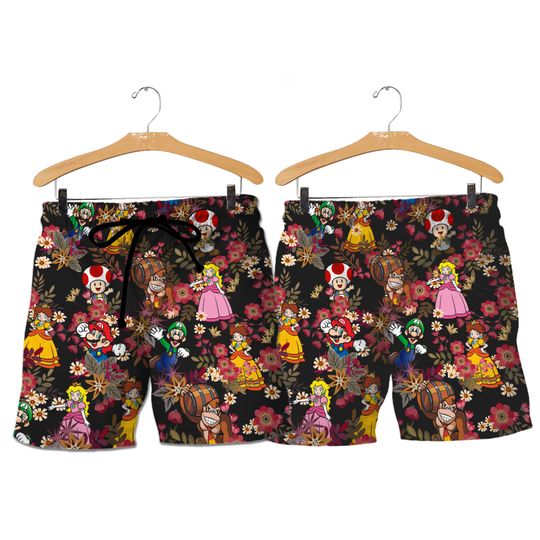 Mario Hawaii Short, Super Mario Button Shirt Man, Mario Peach Donkey Summer Short, Mario Video Game Aloha Shirts Women