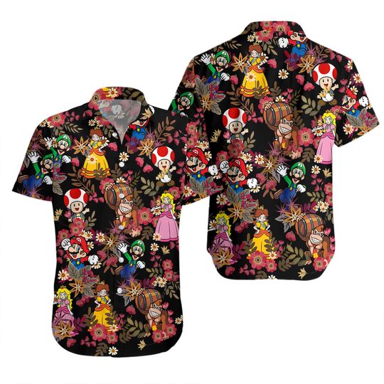 Mario Hawaii Short, Super Mario Button Shirt Man, Mario Peach Donkey Summer Short, Mario Video Game Aloha Shirts Women