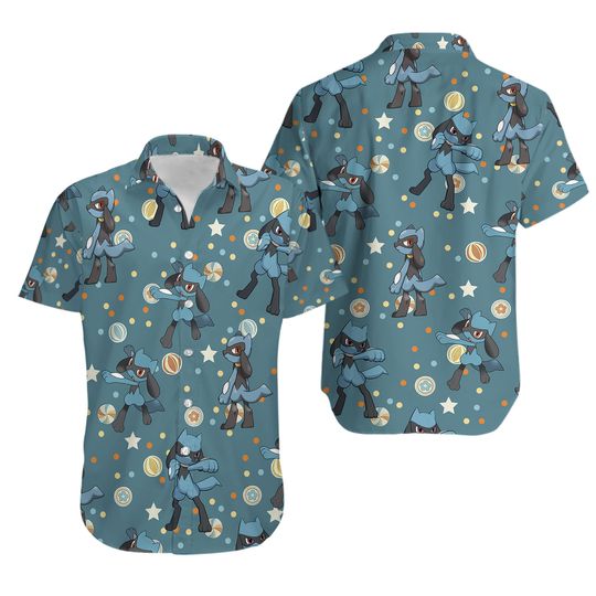 Riolu Hawaii Shirt Tropical Beach Summer, Button Up Funny Graphic Gift Riolu PKM Hawaii Shirt, Short, Riolu Lucario Hawaii Shirt