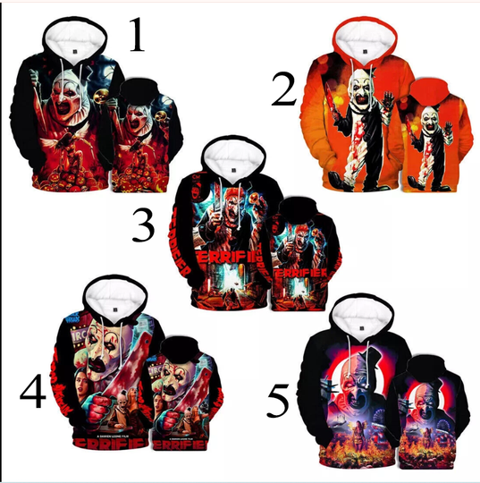 Halloween Terrifier Killer Art The Clown 3D Hoodies Sweatshirts Jackets Costume