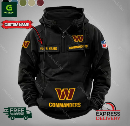 Custom Name Washington Commanders  Cargo Hoodie, Men Vintage Hoodie