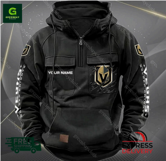 Custom Name Vegas Golden Knights Cargo Hoodie, Men Vintage Hoodie