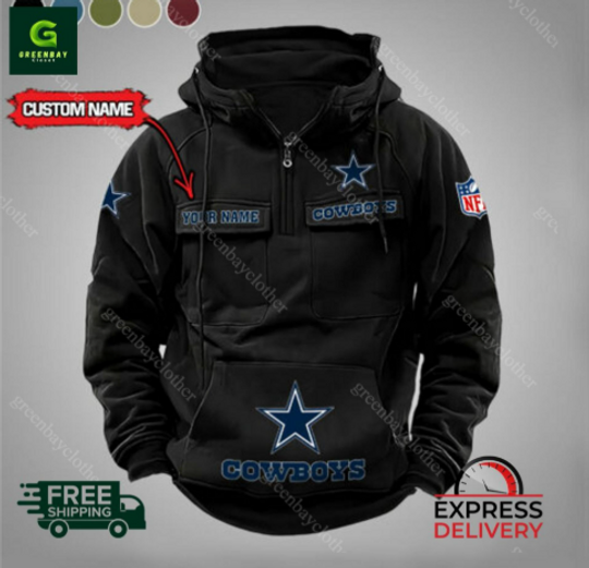 Custom Name Dallas Cowboys Cargo Hoodie, Men Vintage Hoodie
