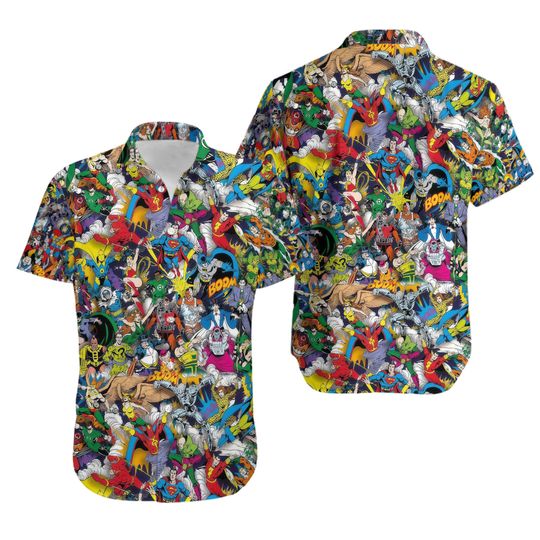 Superhero Comics Hawaiian Button Down Shirt