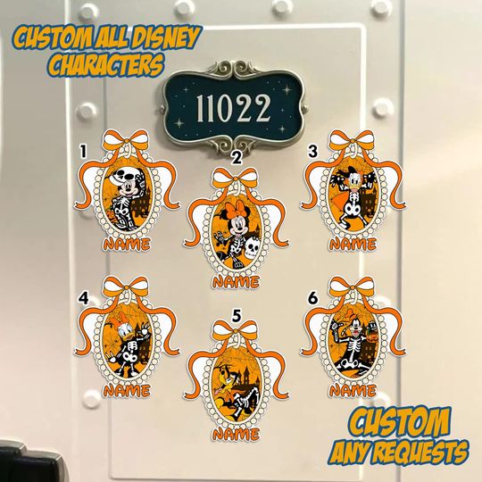Personalized Mickey Skeleton Ghost Magnet, Halloween On The High Seas Magnet, Disney Ghost Coquette Bow Magnet, Disney Cruise Door Decor