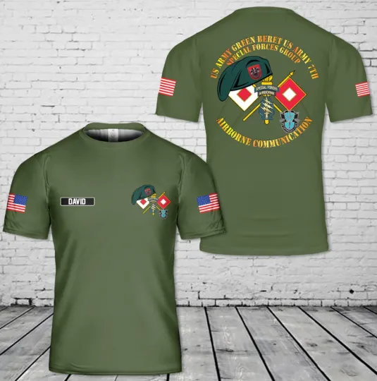 Custom Name US Army Green Beret 7th Special Forces Group T-Shirt 3D