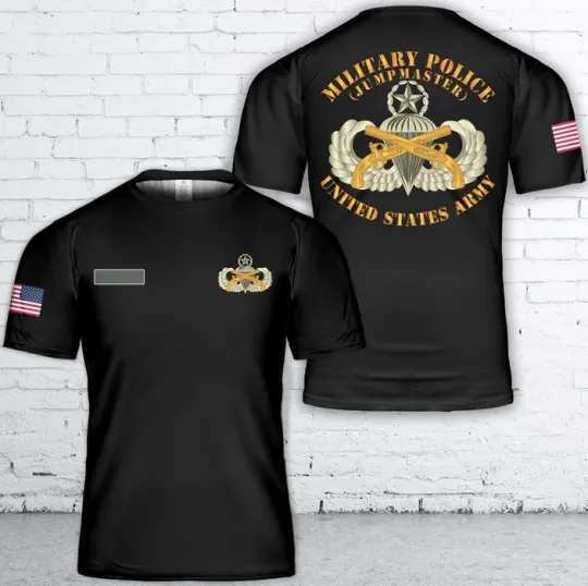 Custom Name US Army Military Police Branch Jumpmaster Airborne AOP 3D T-Shirt