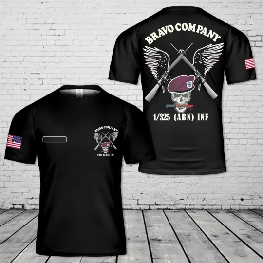 Custom Name US Army Bravo Company - 1st Bn, 325th Airborne Infantry T-Shirt 3D