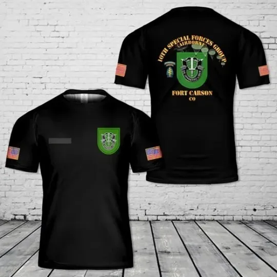 Custom Name US Army 10th Special Forces Group (Airborne) T-Shirt 3D