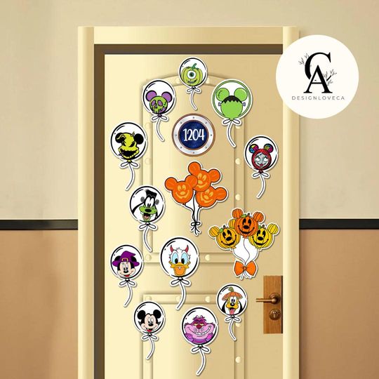 Personalized All Characters Balloon Halloween on the High Seas Disney Cruise Magnet, Mickey & Friends Halloween Family Cruise Stateroom Door