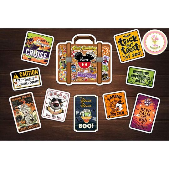 Personalized Halloween on The High Seas Sign Disney Cruise Magnet, Mickey and Friends Mummy Ghost Suitcase Pirates Disney Halloween Magnet