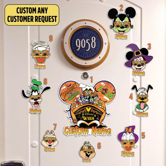 Personalized Mickey and Friends Halloween Disney Cruise Line Magnet, Custom Disney Family Cruise Ship Door, Mickey Mouse Halloween Decor