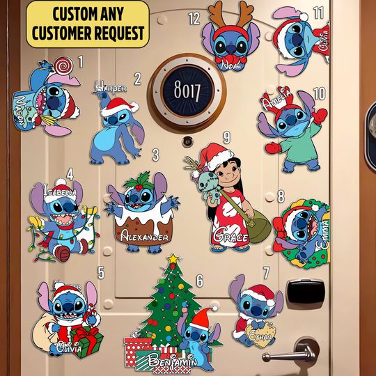 Personalized Lilo & Stitch Disney Christmas Magnet, Stitch Cruises Christmas Magnets, Disney Christmas Stateroom Door, Stitch Home Decor