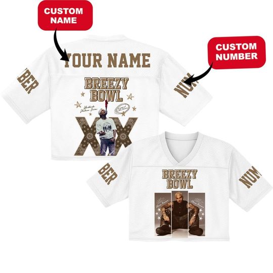 Personalized Chris Brown Tour Crop Top Football Jersey, Custom Breezy Bowl 2025 Shirt, R&B Concert Merch, Unisex Fan Gift