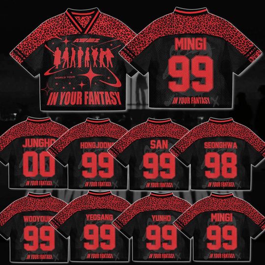 Ateez 2025 World Tour in Fantasy LeoPard Mesh Jersey, Ateez Members Hongjoong, Mingi, San, Seonghwa, Wooyoung Kpop Mesh Jersey, Ateez Tee