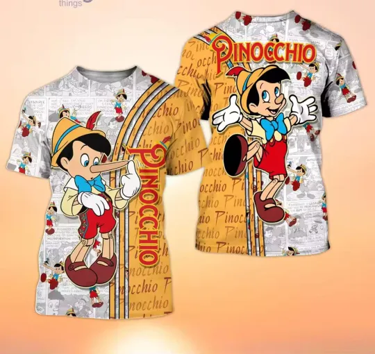 Pinocchio Orange Cross Comic Book Patterns Disney Cartoon 3D T-Shirt