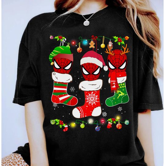 Marvel Spider-Man Christmas Socks, Holiday Gift, Funny Xmas Squad T-Shirt, Disneyland Matching Christmas Group Shirts
