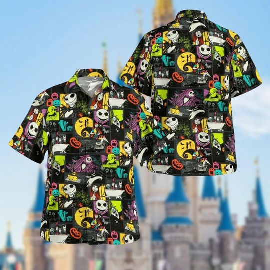 Nightmare Before Christmas Hawaiian Shirt, Oogie Boogie Button Shirt, Jack And Sally Shirt, Lock Shock Barrel Shirt, Halloween Gift