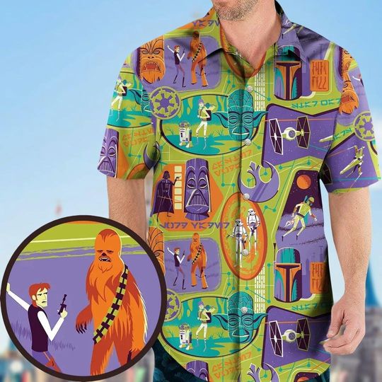 Halloween Star Wars Characters Hawaiian Shirt, Darth Vader Shirt, Chewbacca Men Shirt
