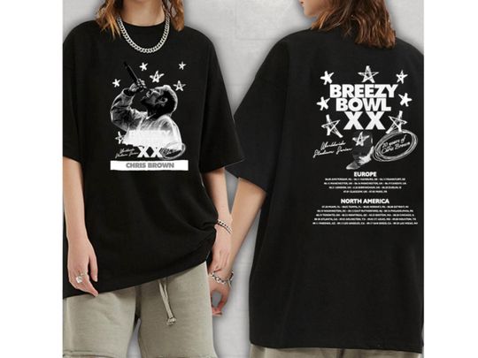Chris Brown Breezy Bowl XX 2025 Tour T-Shirt, Short Sleeve, Loose Fit, Concert Merchandise for Men & Women