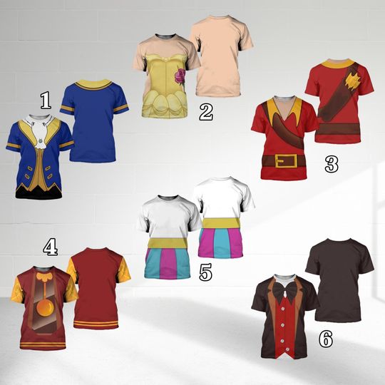 Beauty And The Beast Movie Costume 3D Shirt, The Beast Belle Halloween Costume For Family Group T Shirt, Princess And Monster Couple Gift