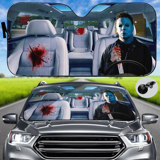 Michael Myers Car Sun Shade, Halloween Characters Windshield Shade, Scary Car Decor