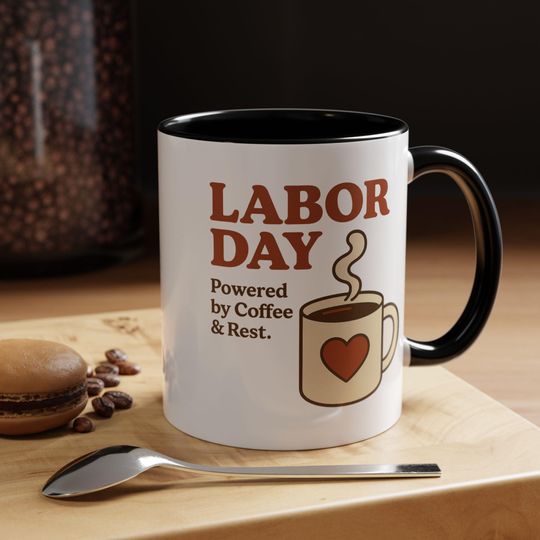 Labor Day Accent Coffee Mug, Patriotic Holiday Tea Cup, USA Celebration Coffee Mug