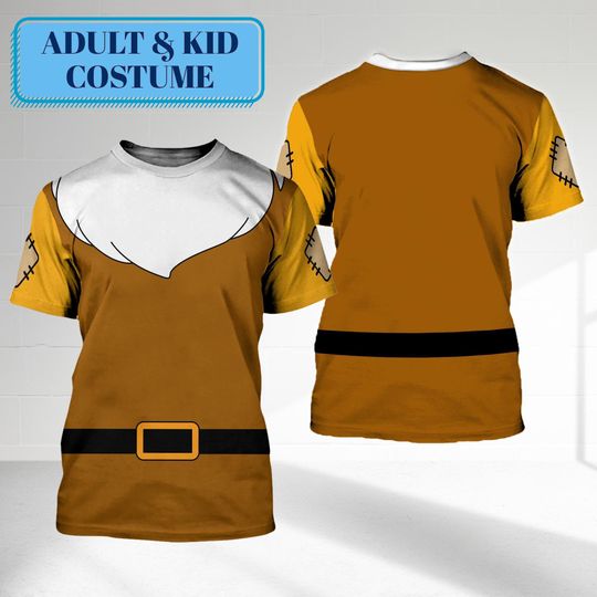 Disney Happy 3D Costume T-shirt, Snow White And Seven Dwarfs Halloween Costume Group Family Party Shirt, Happy Halloween Cosplay
