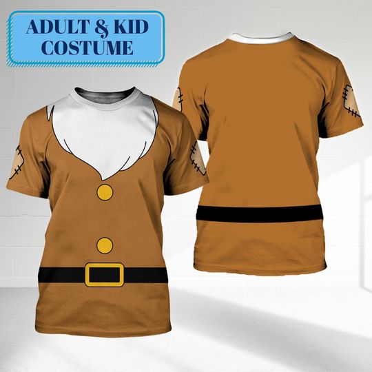 Disney Sneezy 3D Costume T-shirt, Snow White And Seven Dwarfs Halloween Costume Group Family Party Shirt, Sneezy Halloween Cosplay