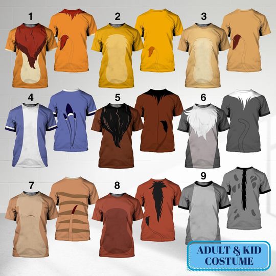 All Lion King Characters 3D Costume Cosplay Shirt, Halloween Family Matching T-Shirt, Animal Kingdom Shirt, Gift For Friend Halloween Party