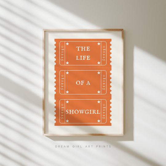 Trendy Ticket Poster | Retro Showgirl Ticket Print | Song Lyric Vertical Poster | Aesthetic College Girl Art