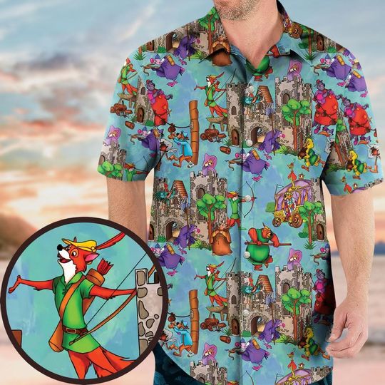 Robin Hood Characters Button Shirt, Little John, Sir Hiss, Prince John, Family Hawaiian Shirt, Disneyland Summer Trip, Magic Kingdom