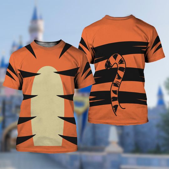 Tigger Halloween 3D T-Shirt, Winnie the Pooh Halloween Costume For Family Group T Shirt, Tigger Animal Halloween Cosplay Costume Tee