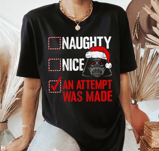 Star Wars Christmas Darth Vader Naughty or Nice Checklist T-Shirt, Disneyland Holiday Family Match