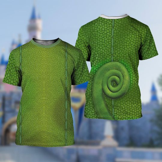 Tangled Pascal Costume T-Shirt, Green Pascal Cosplay Costume Tee, Rapunzel Princess Character All Over Print Shirt, Halloween 3D T-Shirt