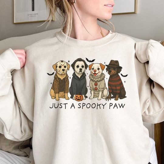 Just a Spooky Paw Sweatshirt, Halloween Dog Sweatshirt, Halloween Characters, Funny Scary Dogs, Spooky Season Sweater