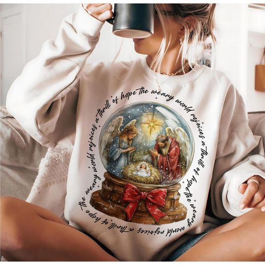 Christian Christmas Sweatshirt with Nativity Scene and Baby Jesus