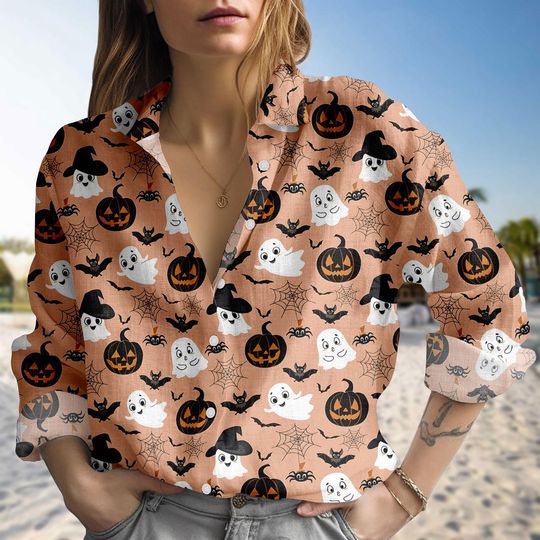 Pumpkin  Blouse, Carl Ellie Shirt, Spooky Cute Blouse, Pumpkin Ghost Women Blouses