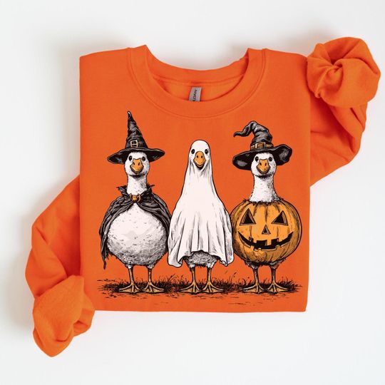 Spooky Goose Halloween Sweatshirt, Funny Halloween Goose Sweater, Goose in Halloween Costumes, Cute Horror Sweatshirt