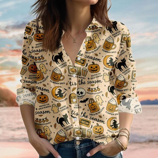 Retro Halloween Skull Shirt, Tis the Season Blouse Shirt, Pumpkin Witch Women Shirt