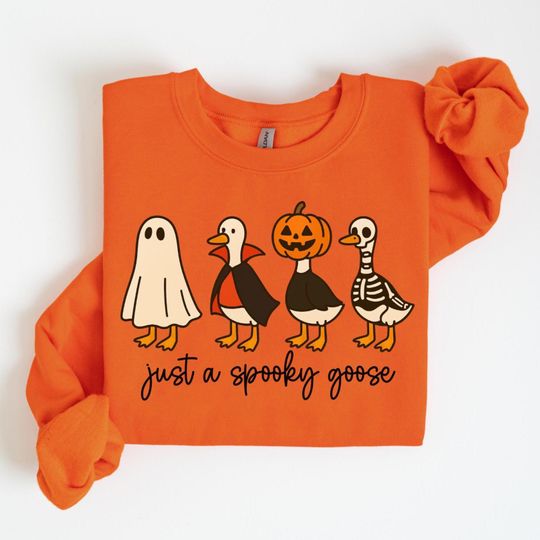 Goose Skeleton Witch Pumpkin Sweatshirt, Halloween Party For Gift, Spooky Goose Halloween Sweatshirt, Just a Spooky Goose Sweatshirt