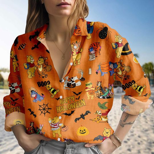 Retro Pooh Ghost Halloween Blouse Shirt, Winnie The Pooh Women Shirt